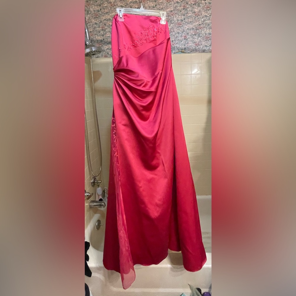 David’s Bridal strapless bright Pink long dress